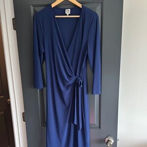 Anne Klein Navy Blue Faux Wrap Dress Large